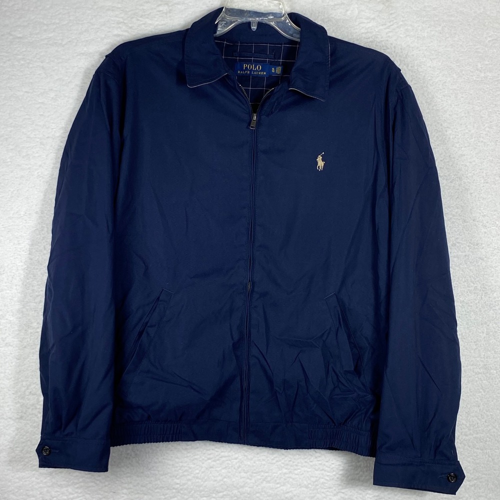 Polo Ralph Lauren Mens Harrington Jacket Navy Blue Full Zip XL Grid Lining